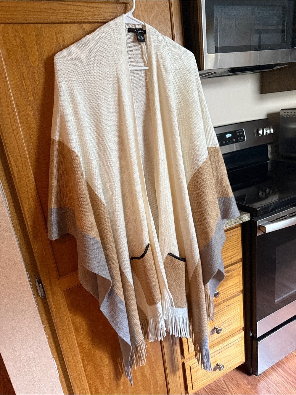 Cejon Cream, Tan and Light Gray Fringe Poncho